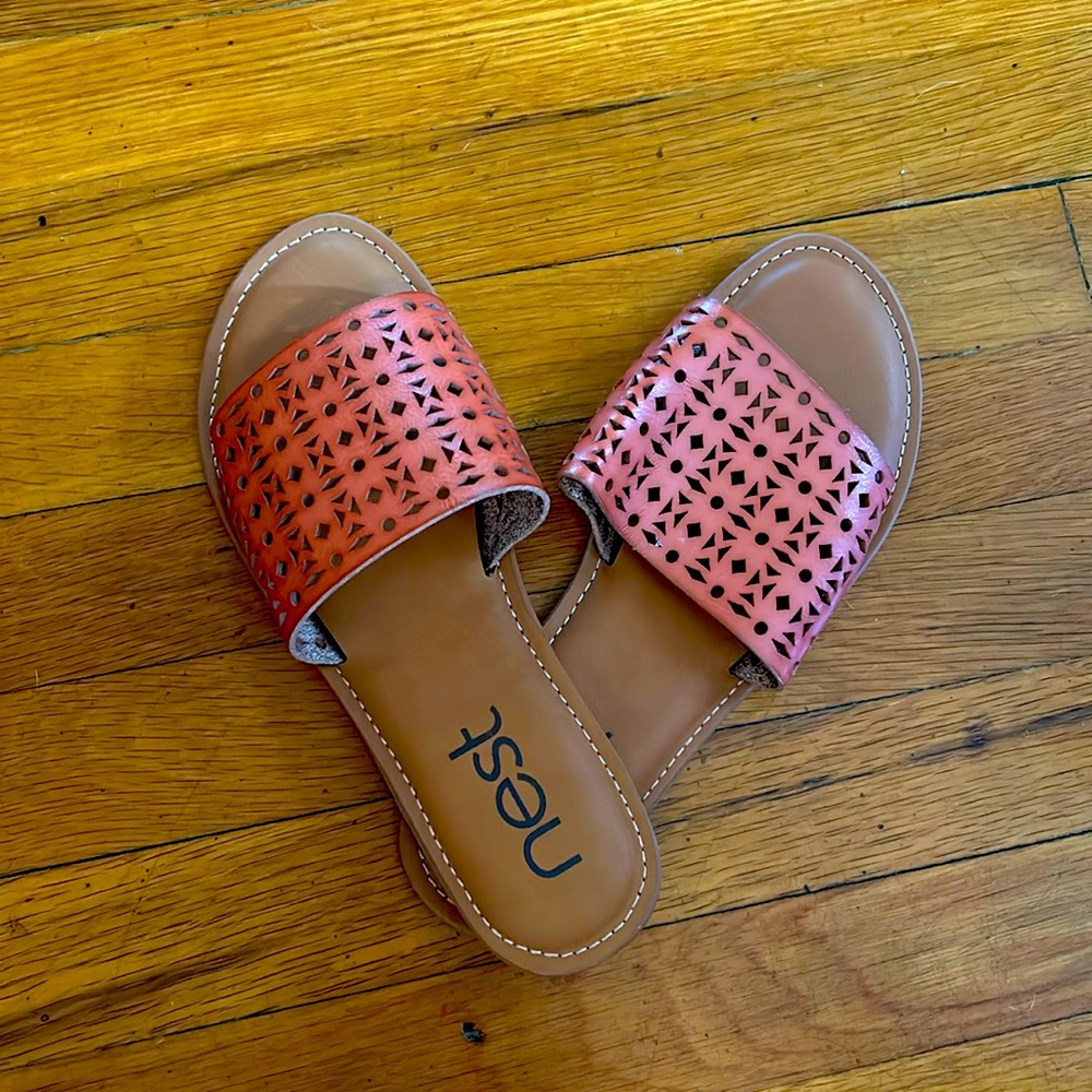 Brown Faux leather slides